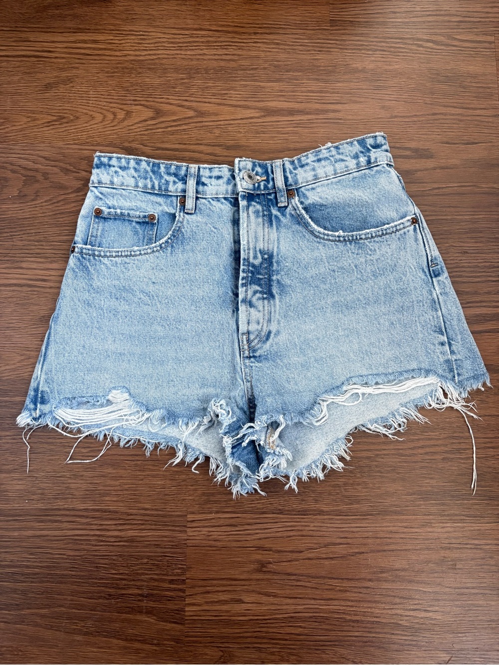Zara Light Wash Distressed Denim Shorts
